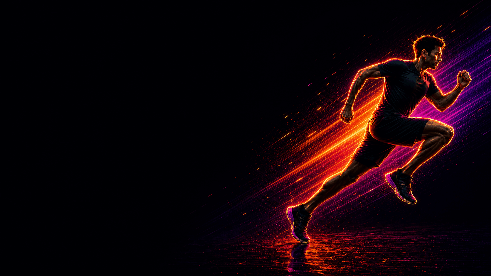 A runner surrounded by vivid streaks of light